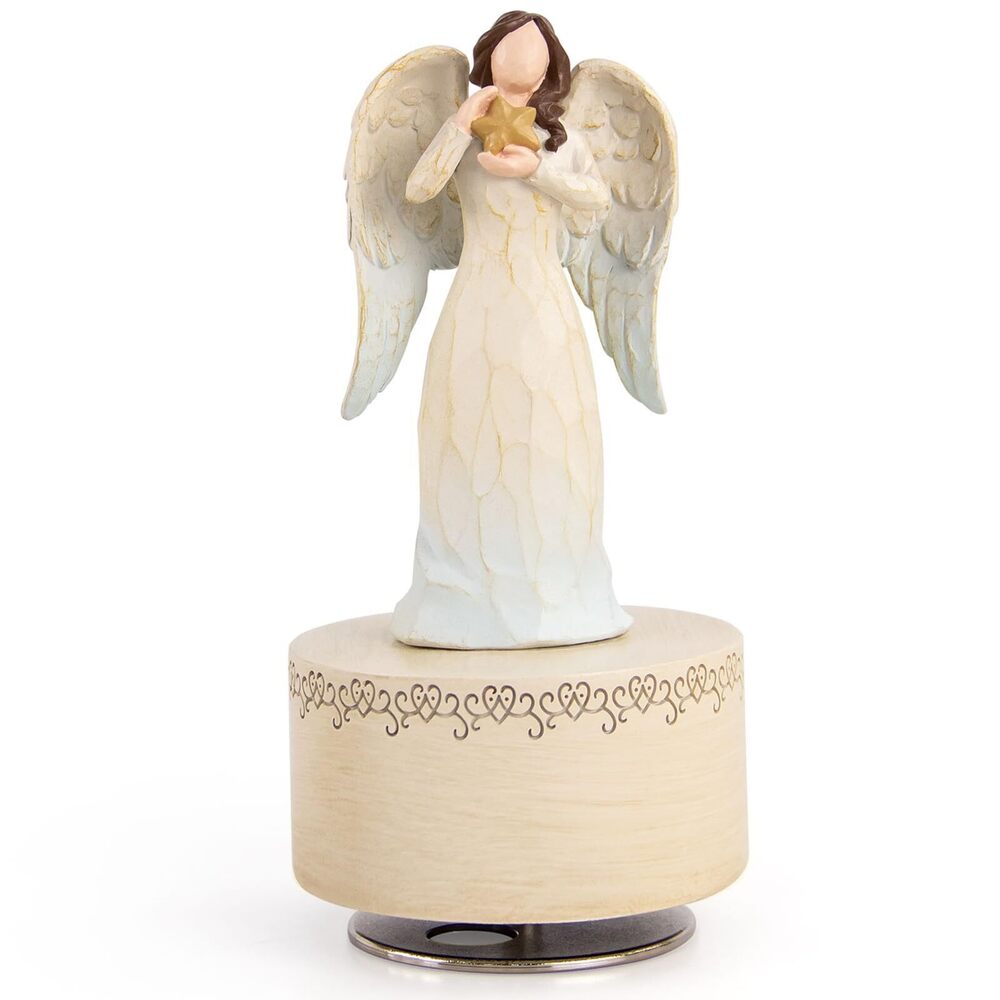 5599 Music Box with Rotating Angel Figurine, Hand-Painted Sculpted Guardian